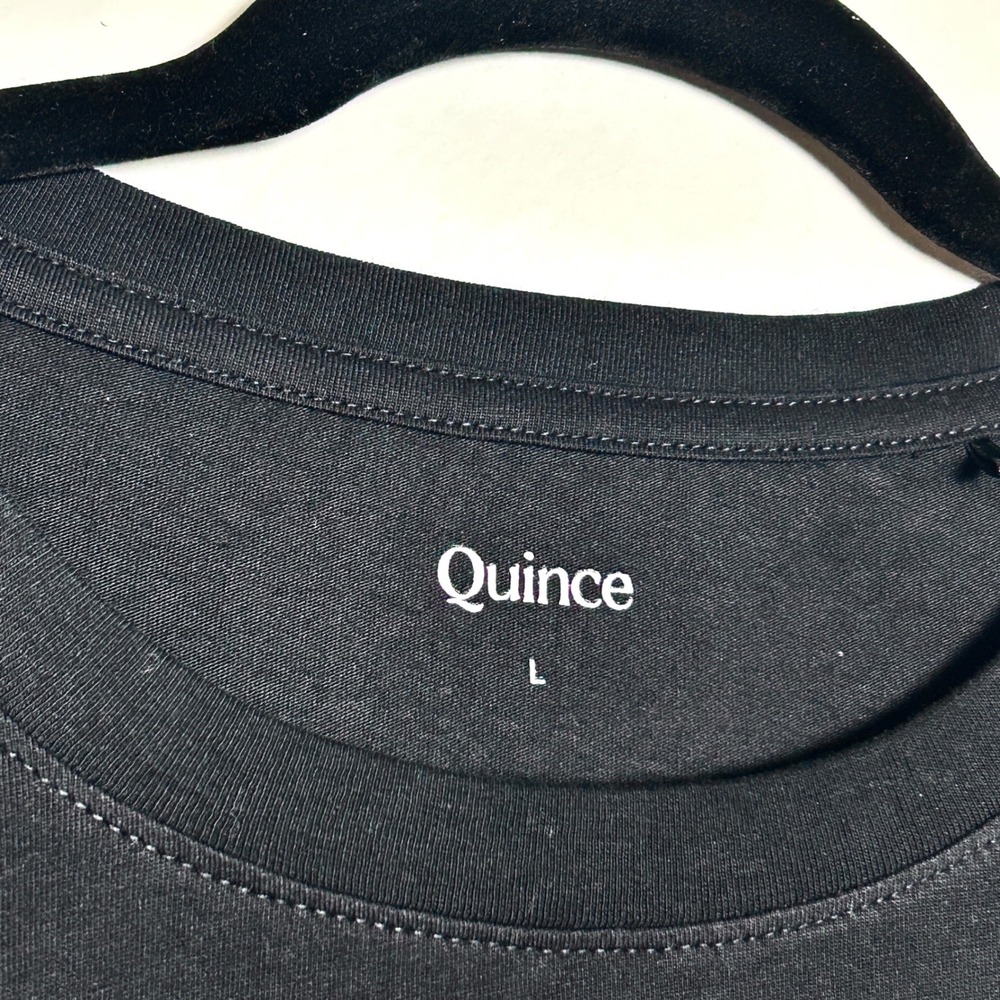 Quince Black 100% Organic Cotton Short Sleeve Crew Neck T-Shirt Women Size Large - Picture 3 of 4